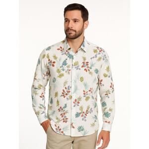 Tommy Bahama Island Modern Fit XL Floral Leaf Print Silk Cotton Shirt